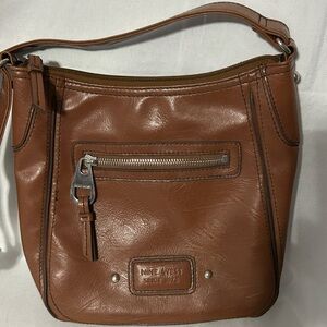 NINE WEST Purse Y2K Brown Faux Leather Medium Lined Zip Cognac Shoulder Bag